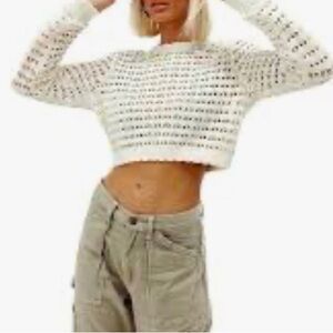 Princess Polly Crochet Knitvopen Back Sweater Top S/m